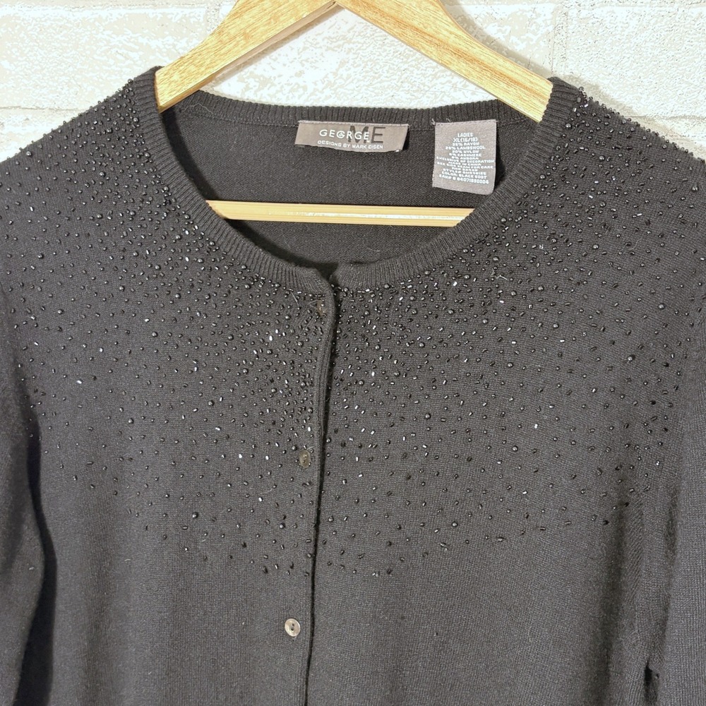 Womens Black Lambswool Cashmere Beaded Cardigan Size XL Holiday Elevated Career - Picture 3 of 10